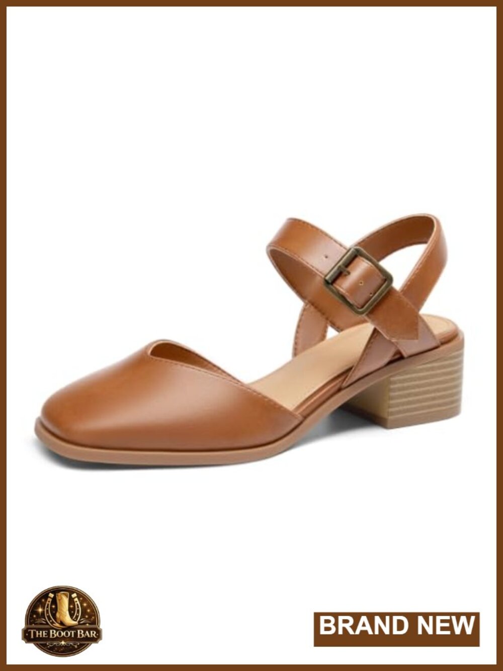 Womens Chunky Low Heels Closed Toe PU Pumps Adjustable Ankle Strap Dress Shoes